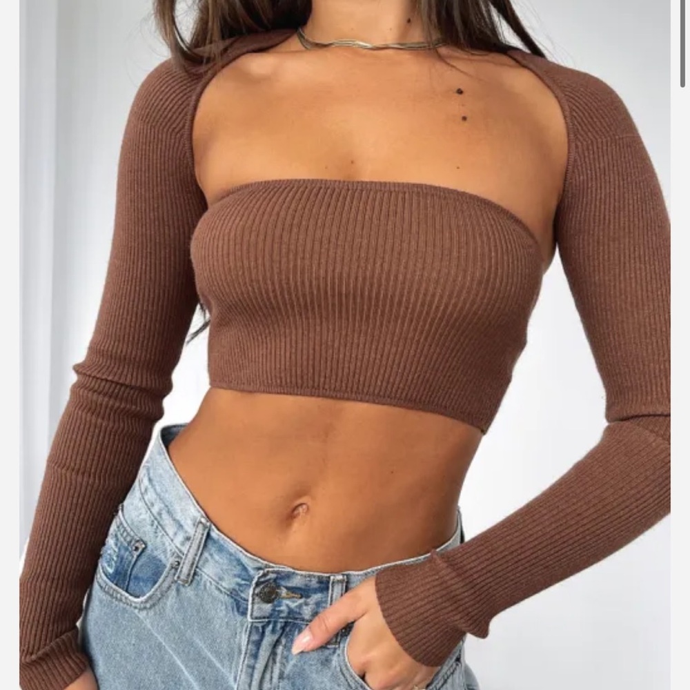Forgetting You Ribbed Knit Long Sleeve Crop Chocolate